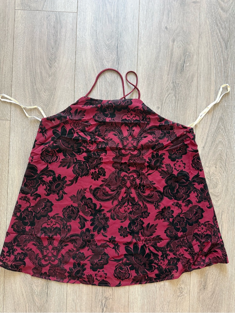 NWT Moon River x Anthropologie Wine Red and Black Floral Velvet Pattern Halter
